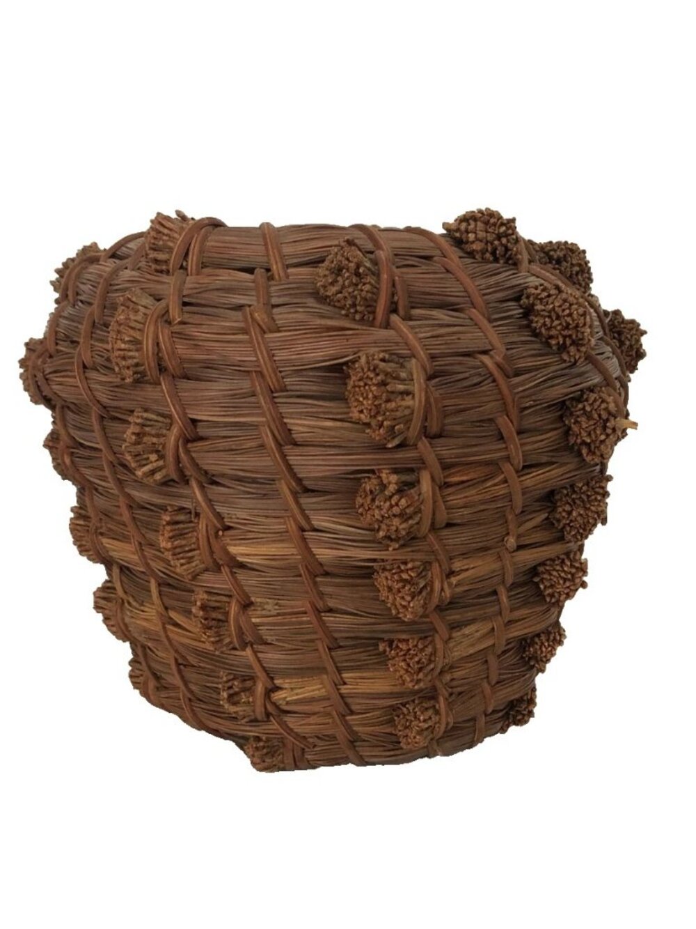 Pine Needle Coil Basket Native American Southeast USA Hand Crafted 5.75" Tall